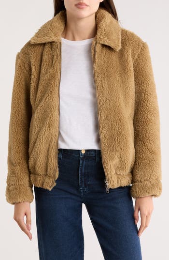 Elie Elie Tahari Fleece Bomber Jacket In Brown