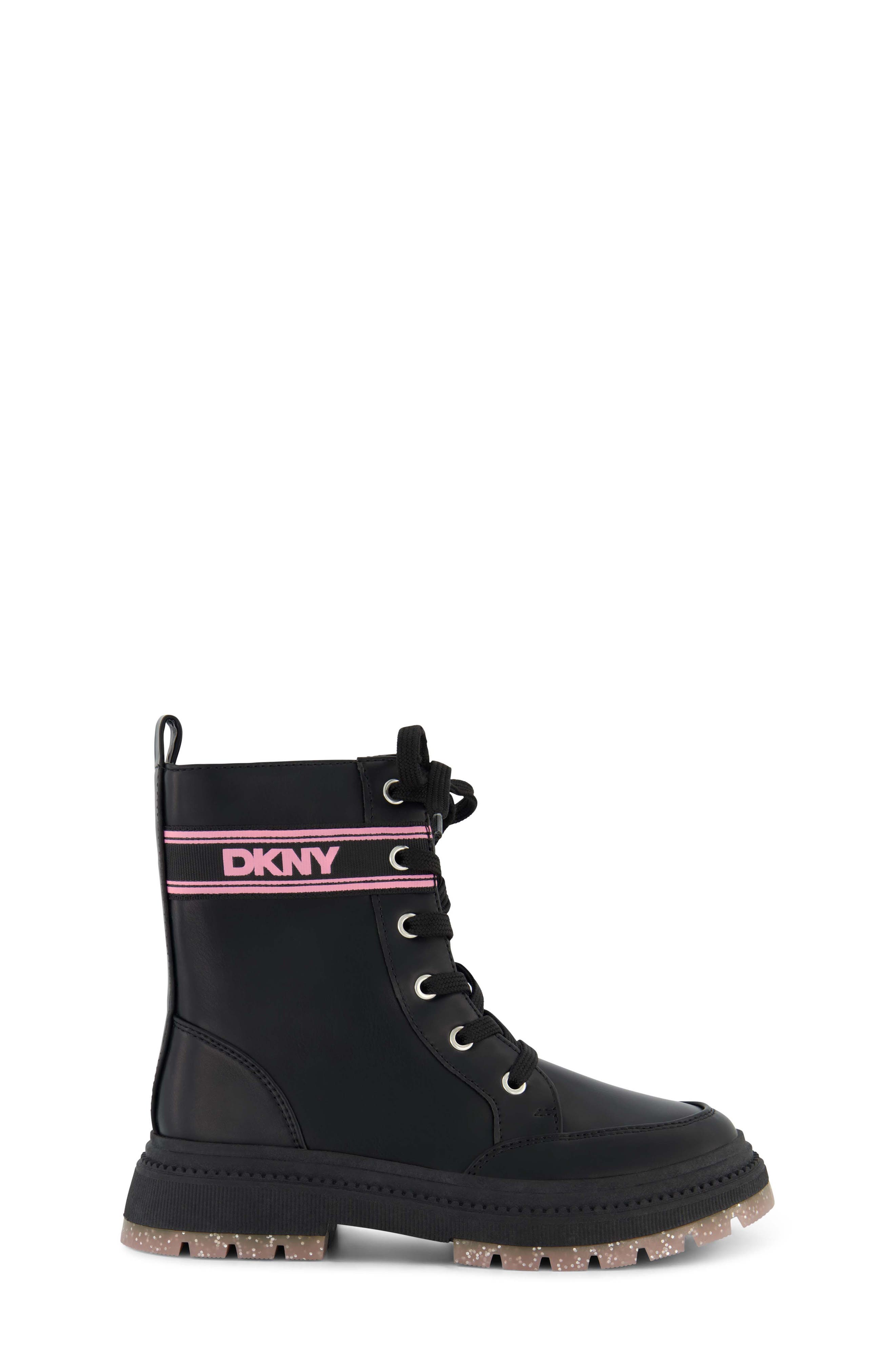 DKNY Kids' Crissa Webbed Logo Combat Boot, Alternate, color, Black