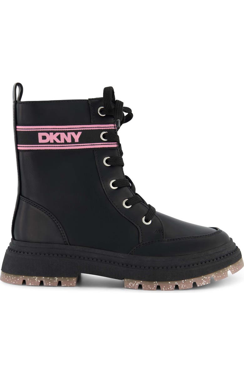 DKNY Kids' Crissa Webbed Logo Combat Boot, Alternate, color, Black