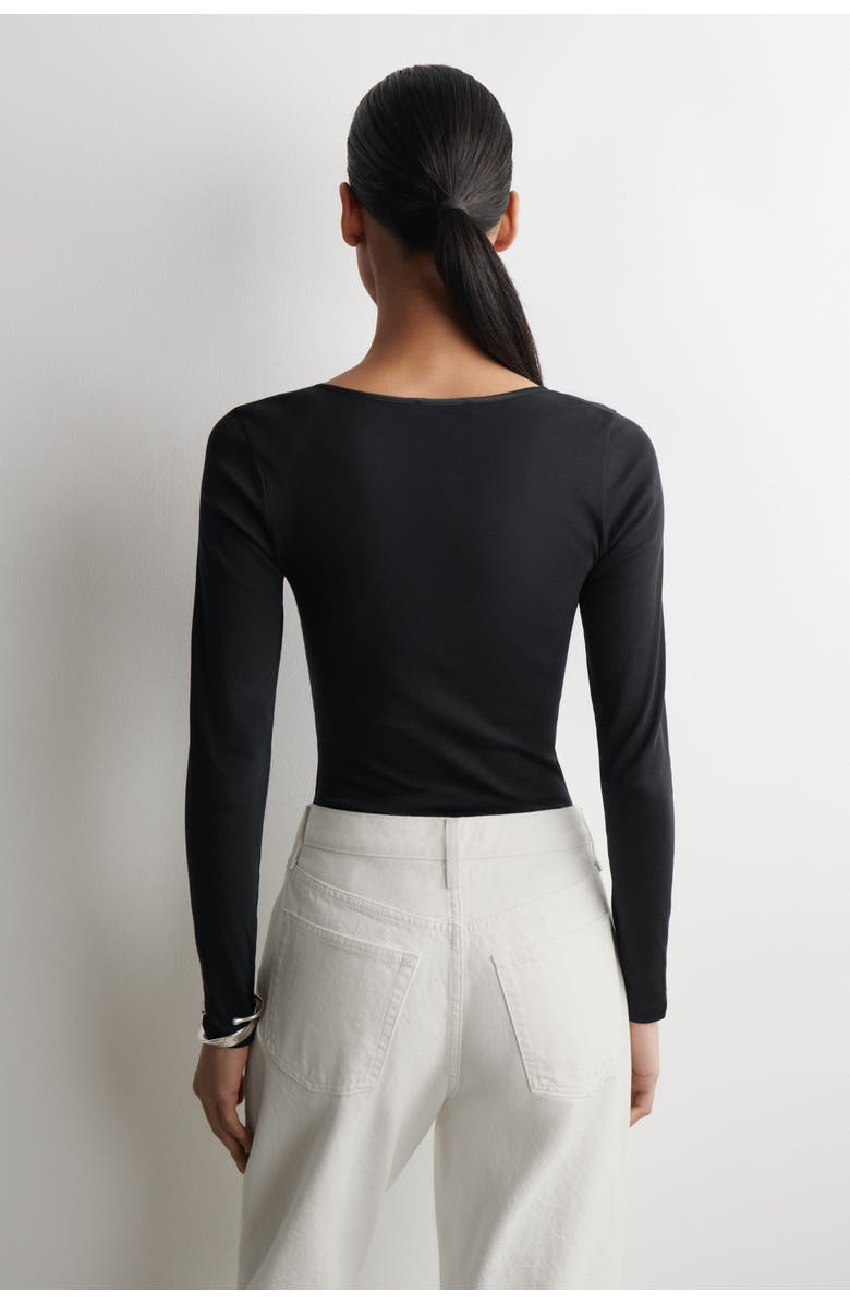 COS Satin-Trimmed Cotton Jersey Long-Sleeved Top, Alternate, color, Black