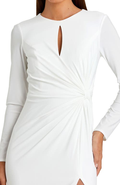 Mac Duggal High Neck Long Sleeve Keyhole Jersey Gown In White