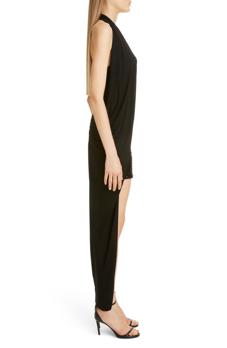 Balmain Draped Sequin Halter High/Low Dress, Alternate, color,