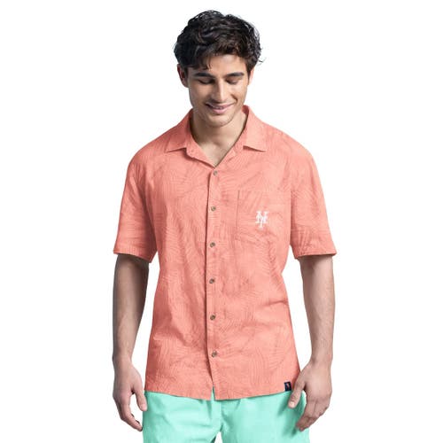 Margaritaville Coral New York Mets Linen Party Button-up Shirt In Orange