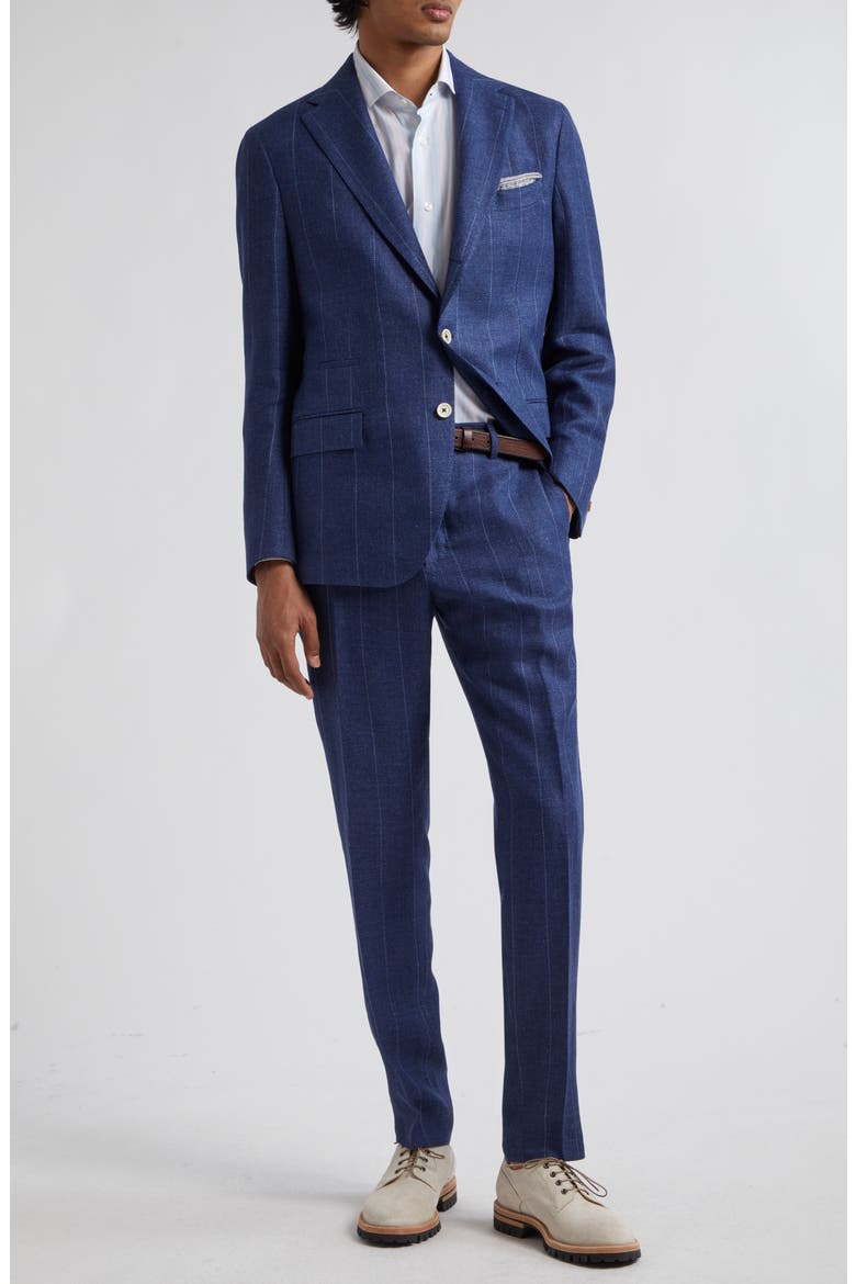 Pinstripe Linen Blend Suit, Main, color, BLUE