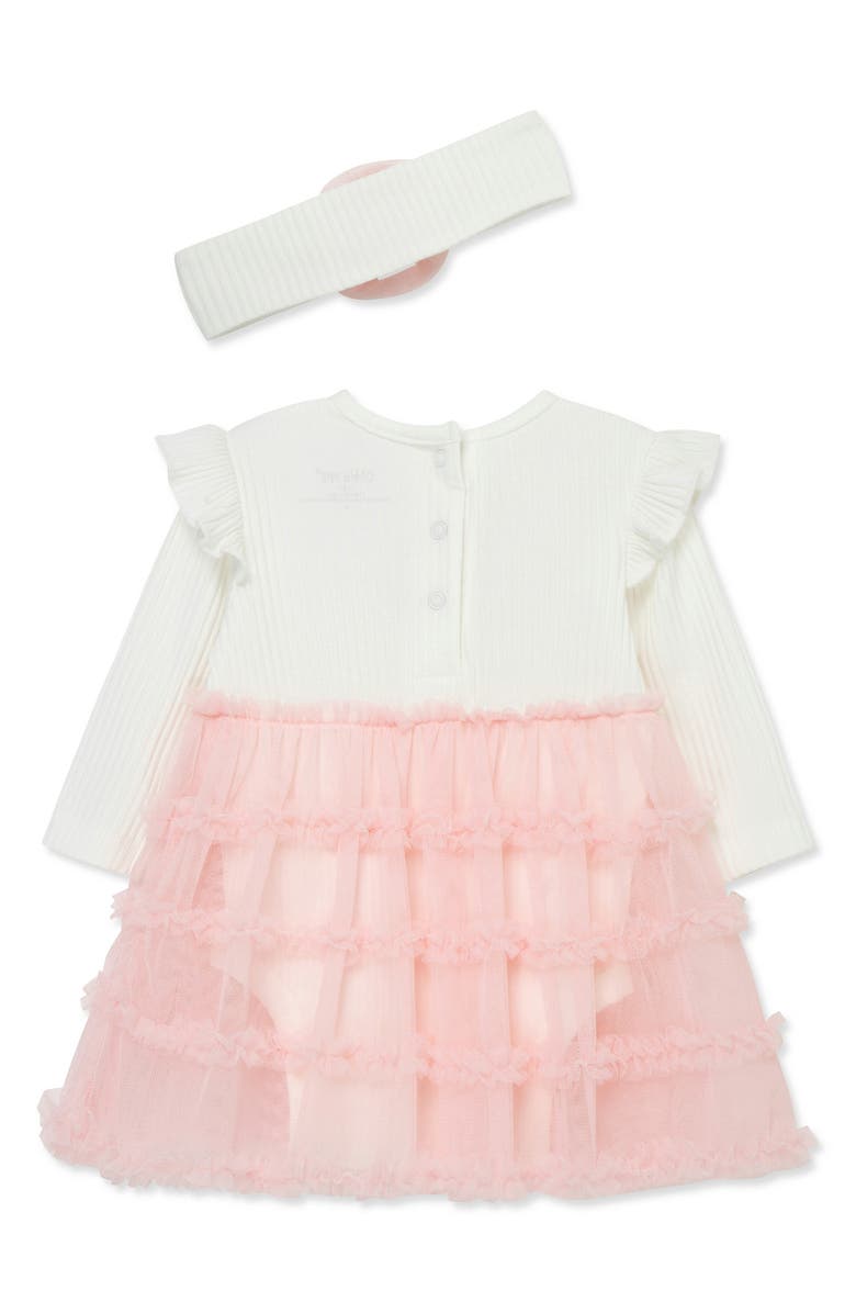 Little Me Long Sleeve Tutu Bodysuit Dress with Headband, Alternate, color, Pink