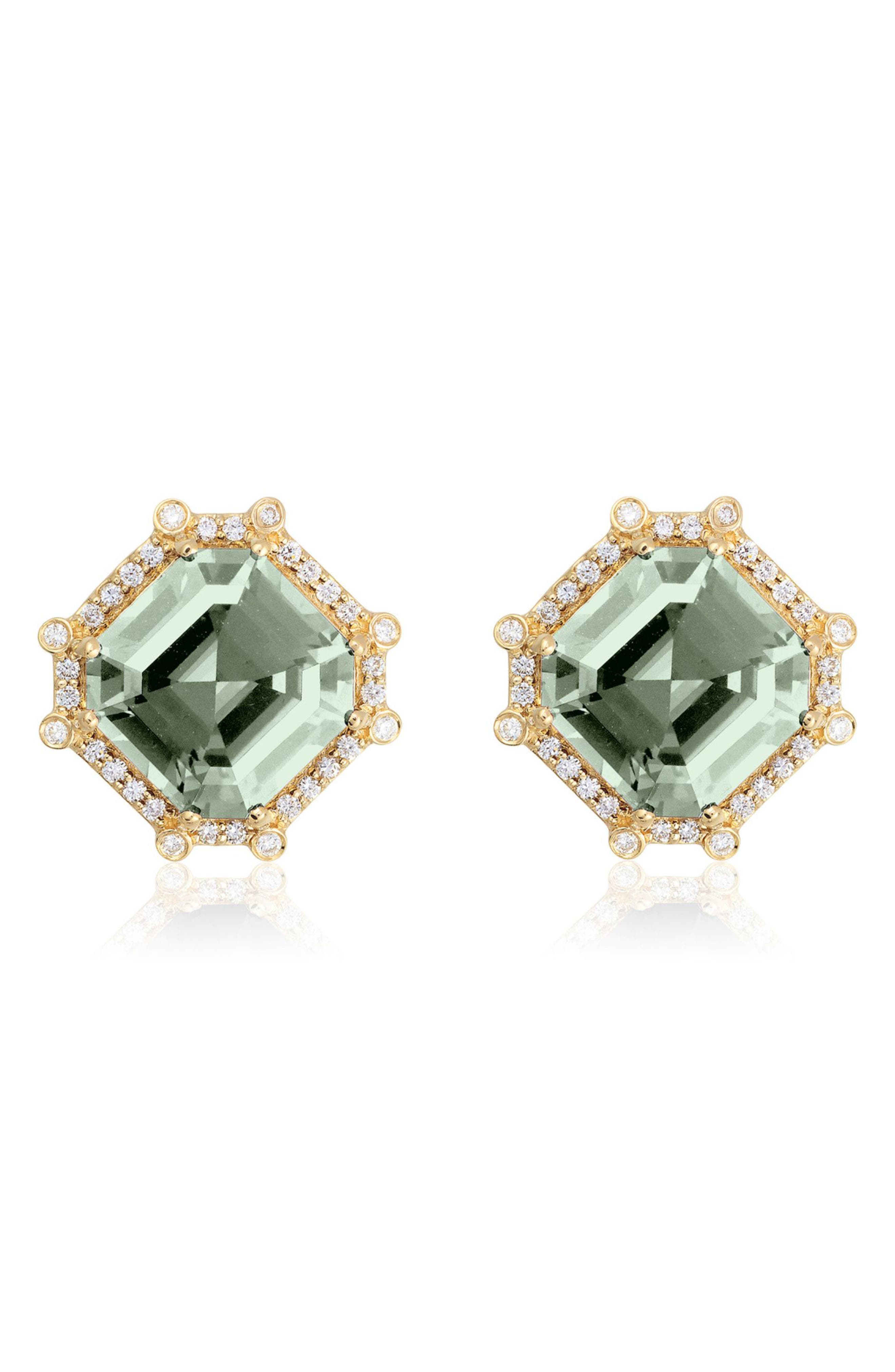 Goshwara Asscher Cut Stone Stud Earrings In Green