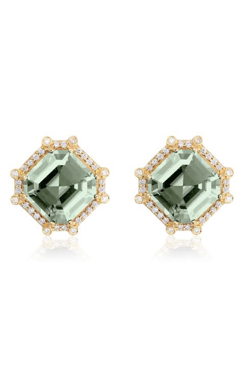 Asscher Cut Stone Stud Earrings
