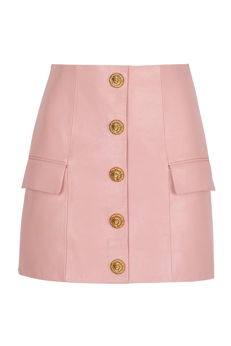 Short lambskin skirt with buttons, Alternate, color, pink