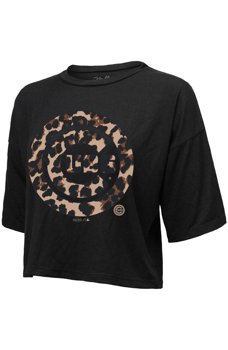 Majestic Threads Women's Majestic Threads Black Chicago Cubs Leopard Cropped T-Shirt, Alternate, color, Black