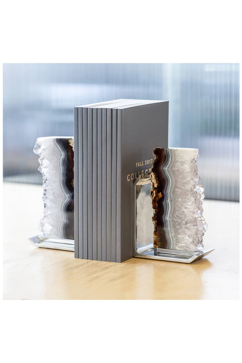 Fim Agate Druze Bookends, Alternate, color, BROWN GREY AND SILVER
