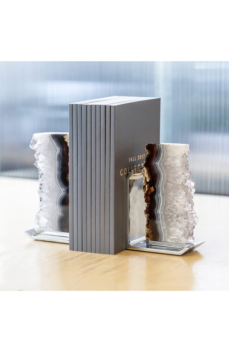 ANNA New York Fim Agate Druze Bookends, Alternate, color, Brown Grey And Silver