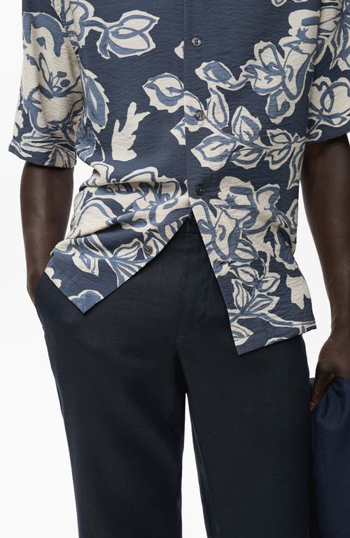 Mango Slim Fit Flat Front Linen Pants In Blue