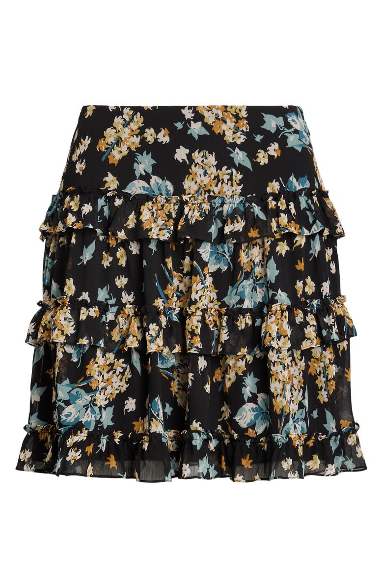 Lauren Ralph Lauren Crinkle Georgette Ruffle Miniskirt, Alternate, color, Black Multi