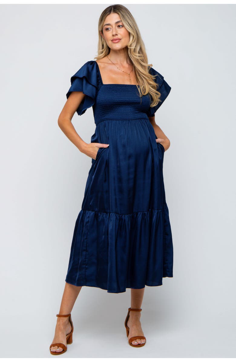 PinkBlush Satin Flutter Sleeve Midi Dress, Main, color,