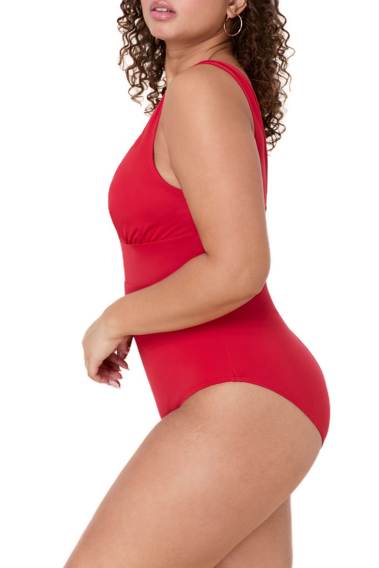 Mykonos Plunge One-Piece Swimsuit, Alternate, color, CHERRY RED