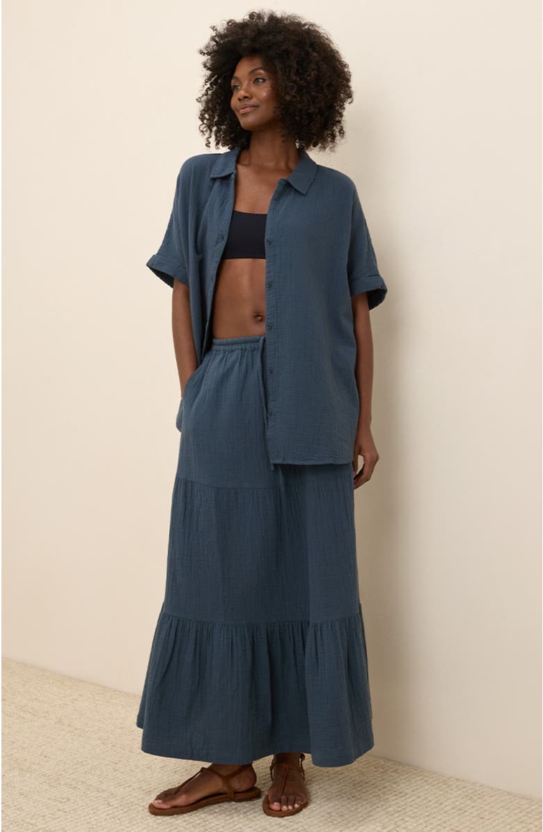 Pact Organic Cotton Coastal Double Gauze Oversized Shirt, Alternate, color, French Navy