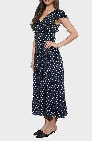 Poka Dot Print Midi Dress