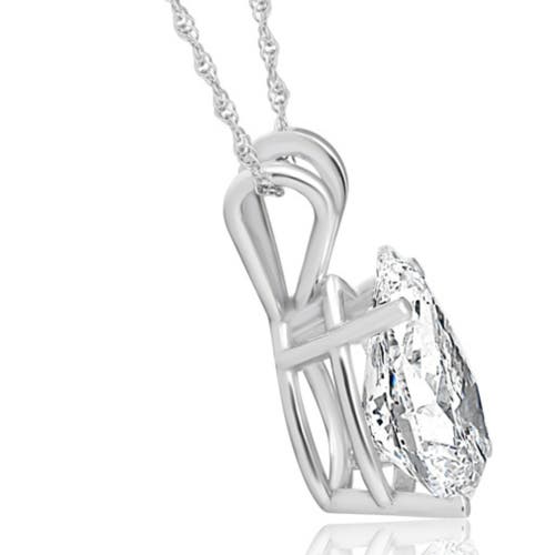 Bliss Diamond 1ct Pear Solitaire Diamond Pendant Necklace 14k Gold In Silver