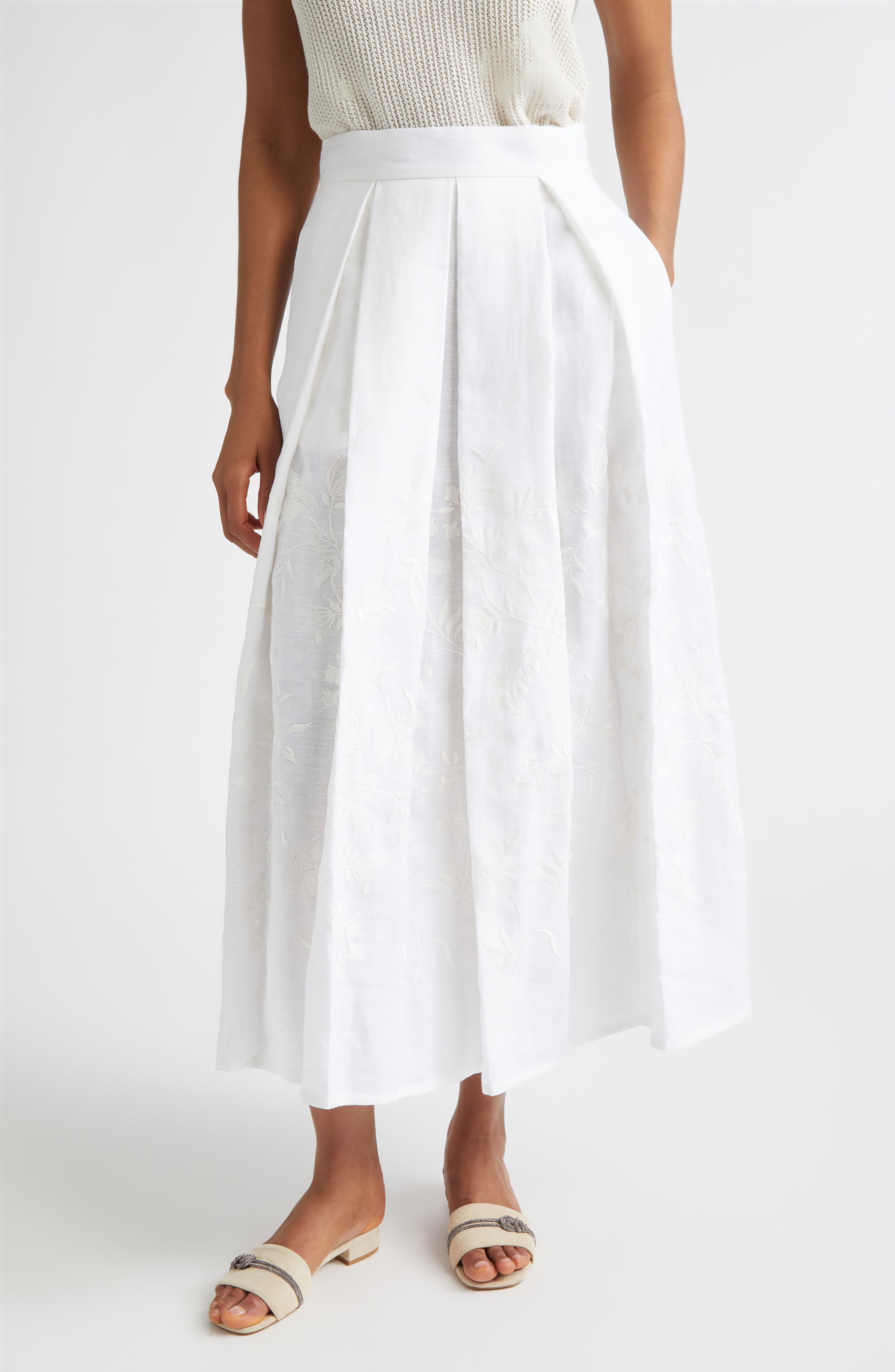 Floral Embroidered Linen Skirt