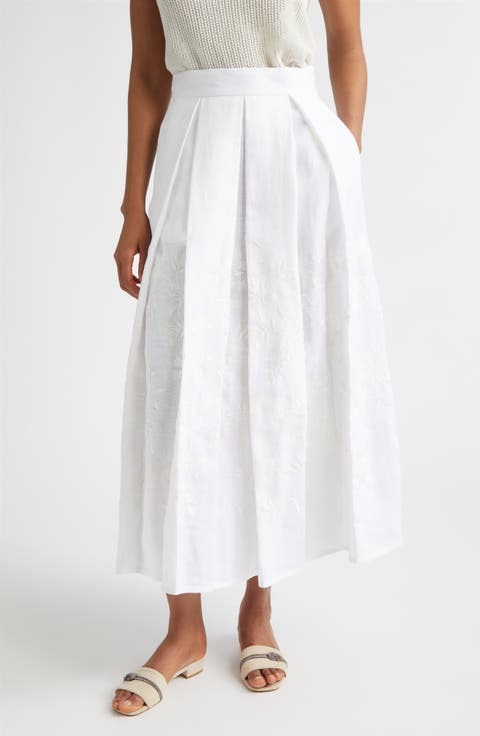 Floral Embroidered Linen Skirt