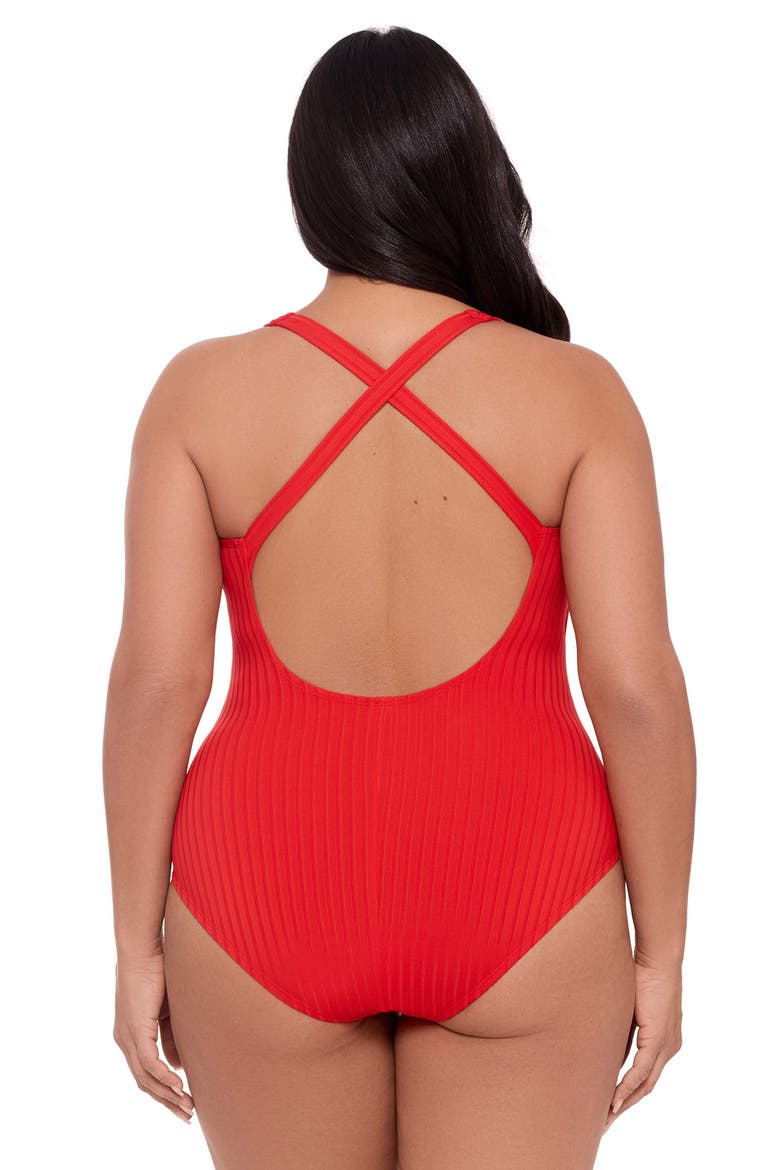 Smoothing and Sculpting Ribbed Scoopneck Crossback One-Piece Swimsuit, Alternate, color, Scarlet