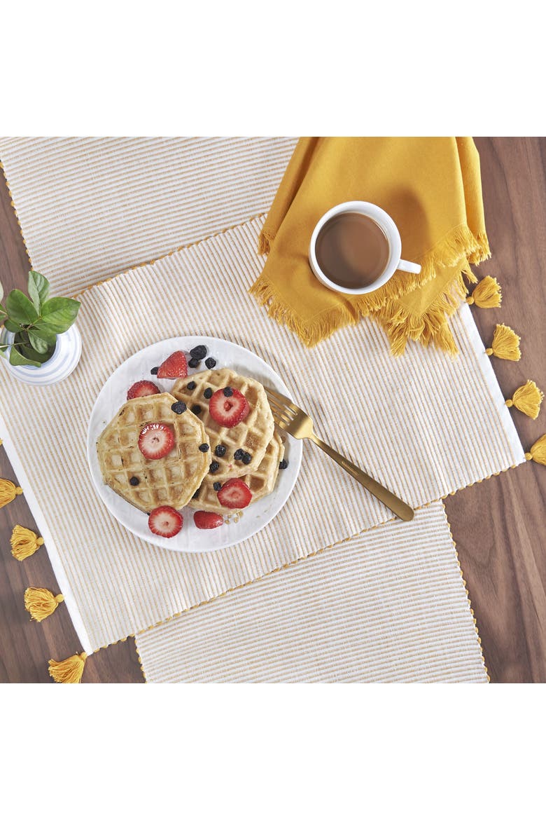 Brett Striped 100% Cotton Chambray Set of 4 Tassel Placemats 14" x 20", Alternate, color, Yellow