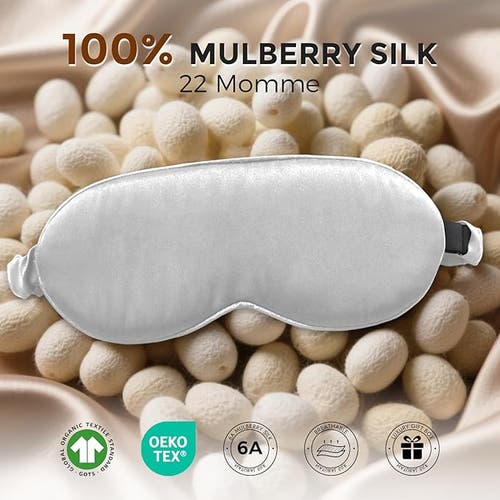 Silksilky 1 Pc 22momme Mulberry Silk 3d Contoured Blackout Eye Mask With Elastic Band In Gray