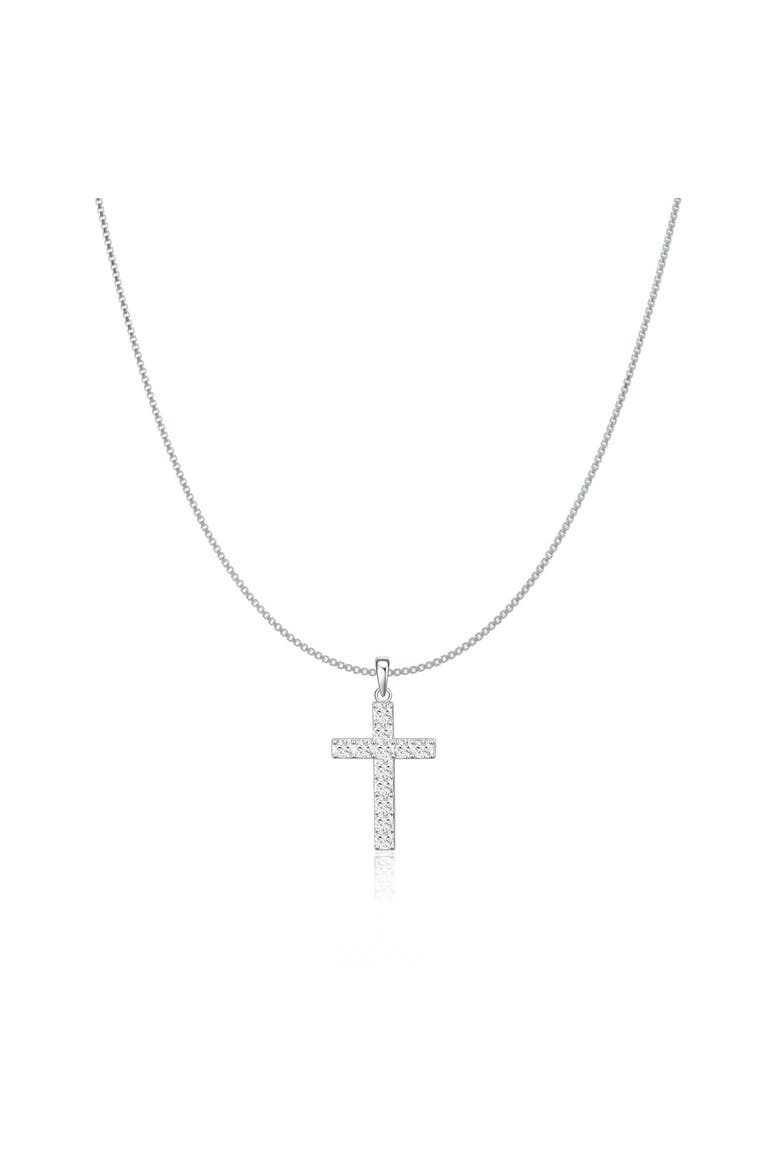 Sterling Silver Crystal Cross Necklace, Main, color, Silver