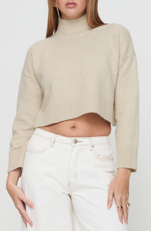 Carrie Jane Mock Neck Wool Blend Crop Sweater