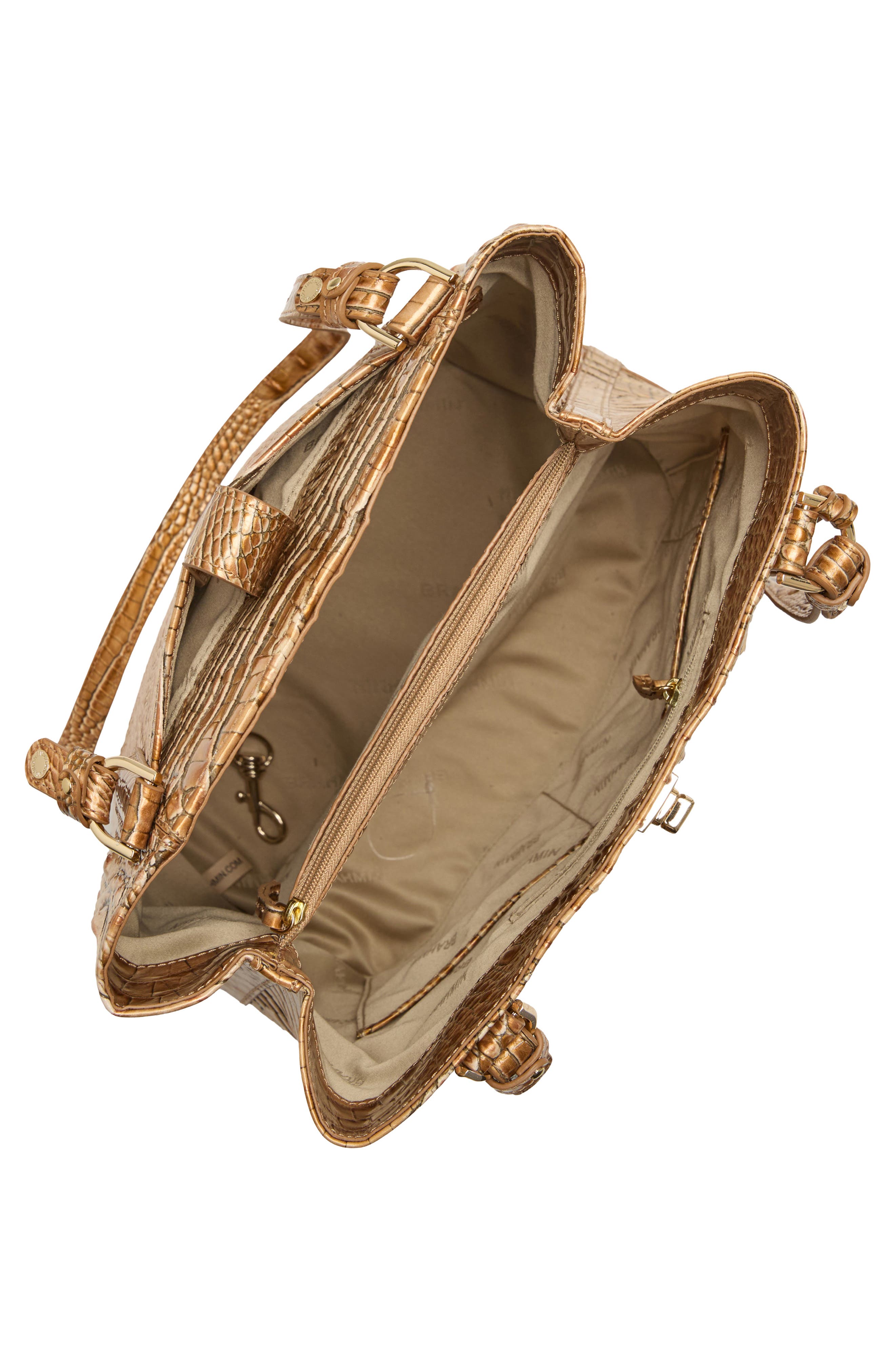 Brahmin Fiora Croc Embossed Leather Bucket Bag, Alternate, color, Driftwood