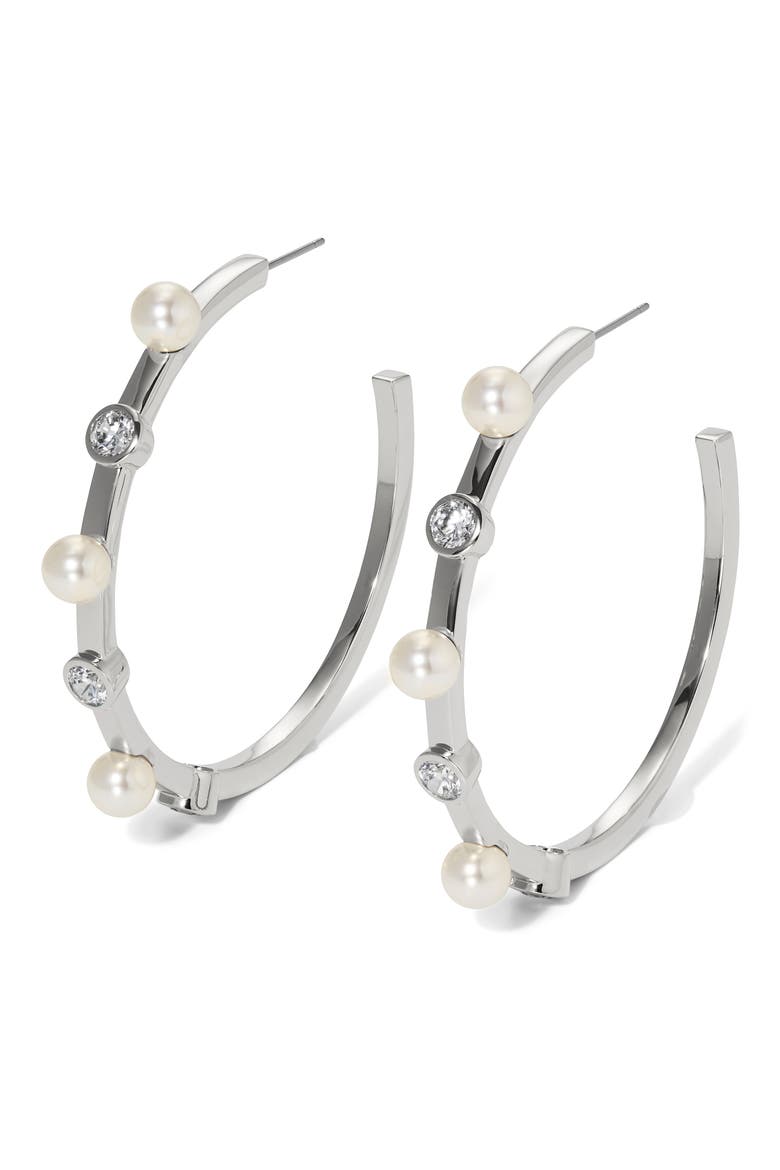Large Farrah Faux Pearl Earrings, Main, color, RHODIUM