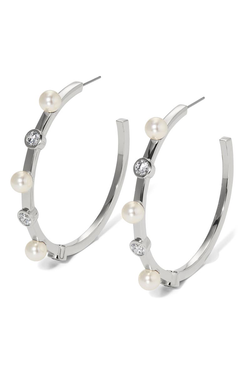 Nadri Large Farrah Faux Pearl Earrings, Main, color, Rhodium