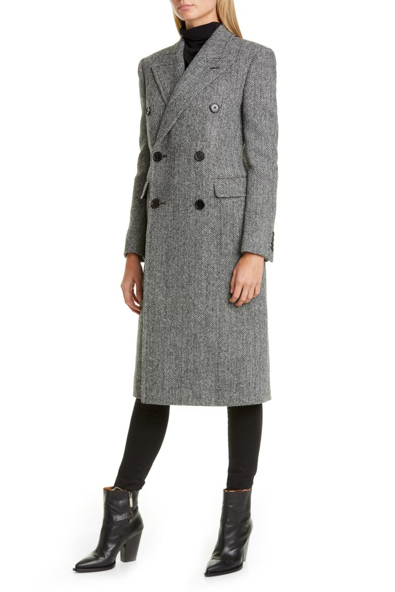 Notch Collar Wool Coat, Main, color, NOIR BLANC