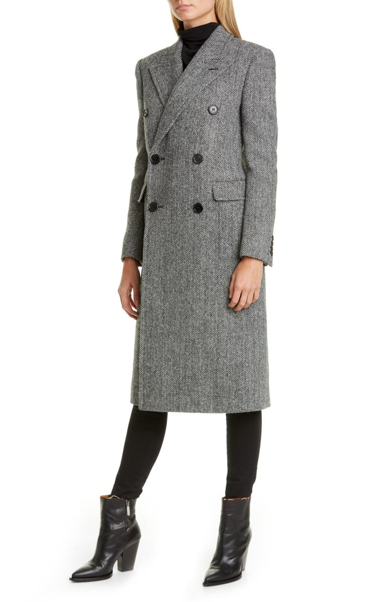 Saint Laurent Notch Collar Wool Coat, Main, color,