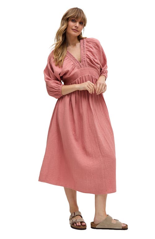 Raffya Soipoi Ruched V-neck Mini Dress In Pink