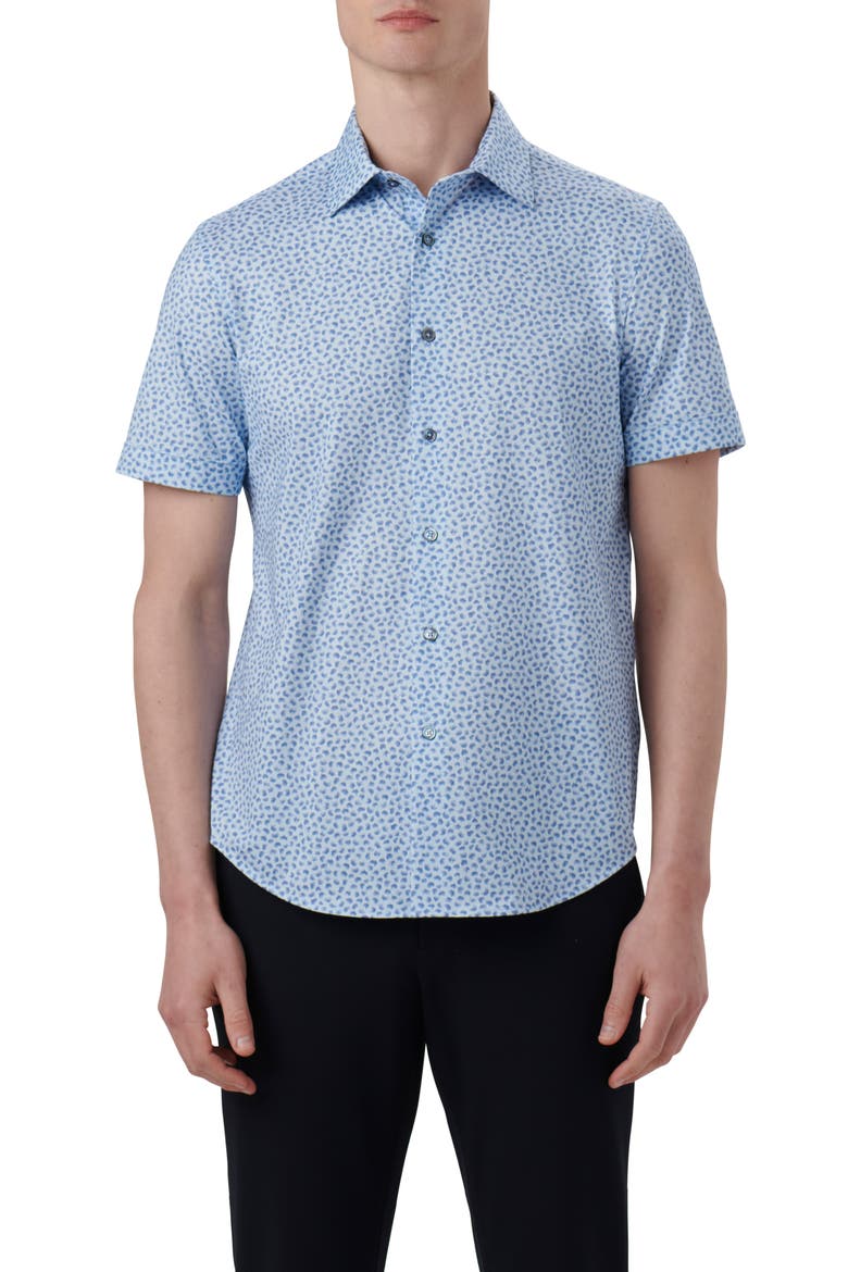 Miles OoohCotton® Print Short Sleeve Button-Up Shirt, Main, color, AIR BLUE