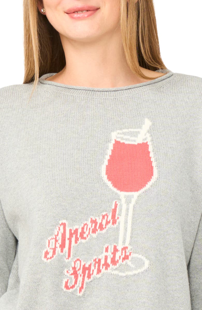 CeCe Aperol Spritz Jacquard Sweater, Alternate, color, Light Heather Grey