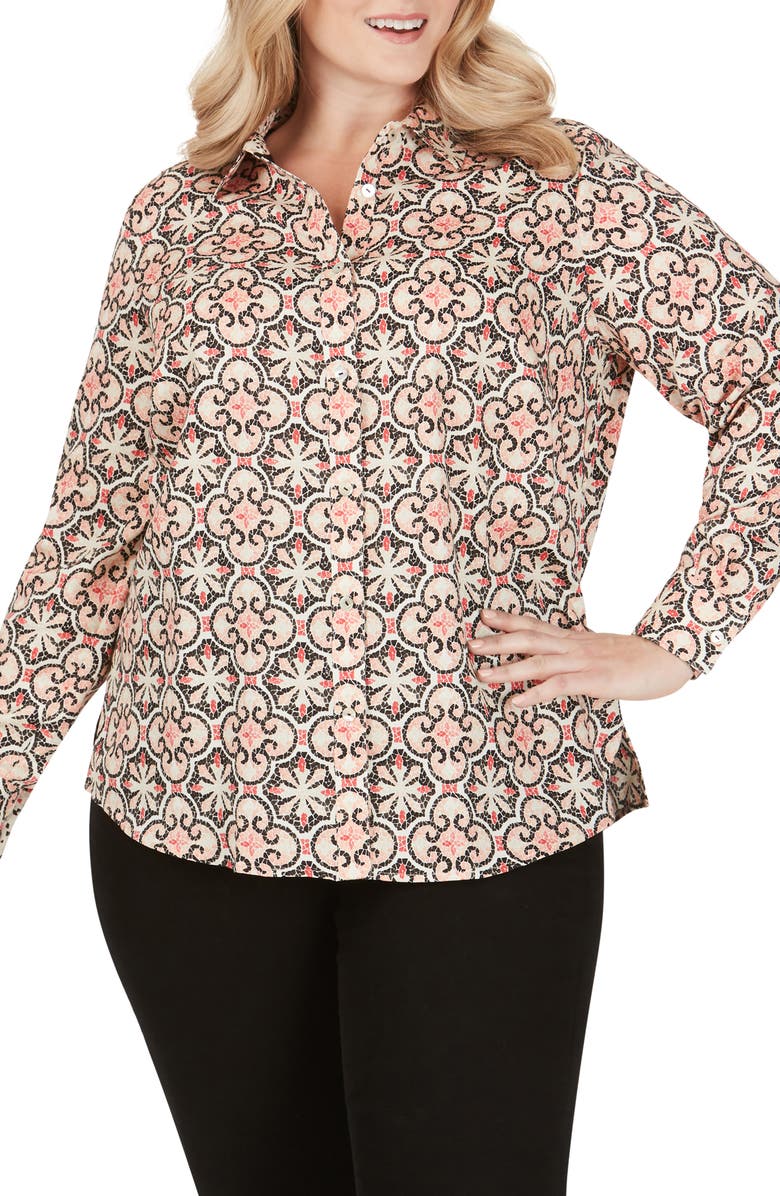 Foxcroft Ava Mosaic Print Wrinkle Free Shirt, Main, color,