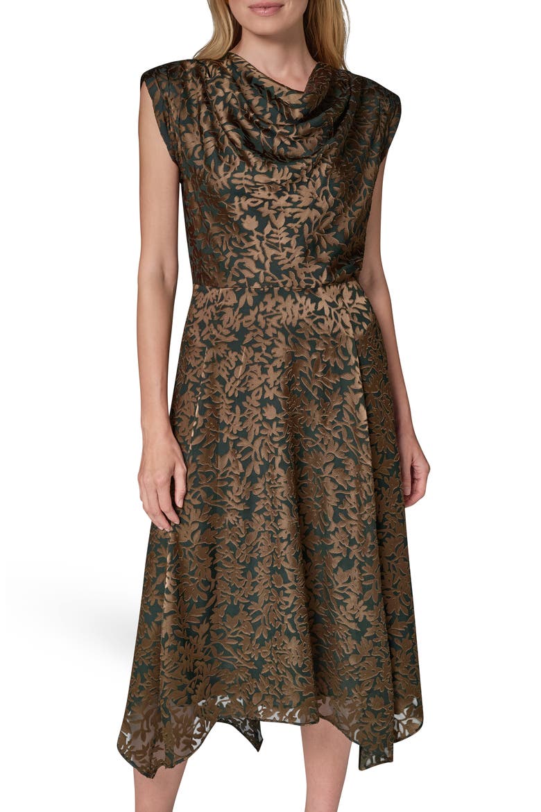 Burnout Cowl Neck Midi Dress, Alternate, color, BLACK FORE