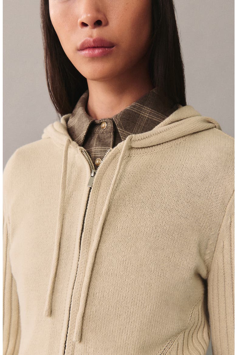 Rib Zip Sweater Hoodie, Alternate, color, ECRU