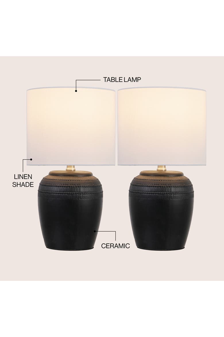 Hugo 16.75" Traditional Rustic Reeded Ceramic Vase LED Table Lamp, Alternate, color, Black Nickel