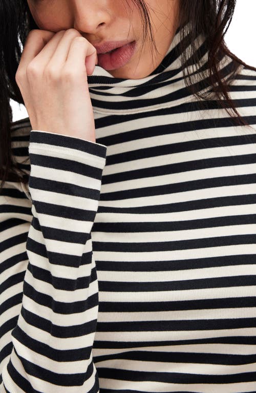 Free People Good Good Stripe Turtleneck Top In Black