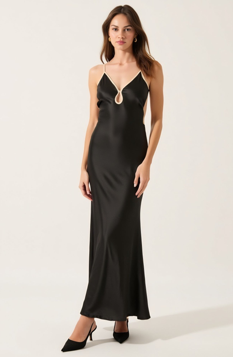 Satin Open-Back Maxi Dress