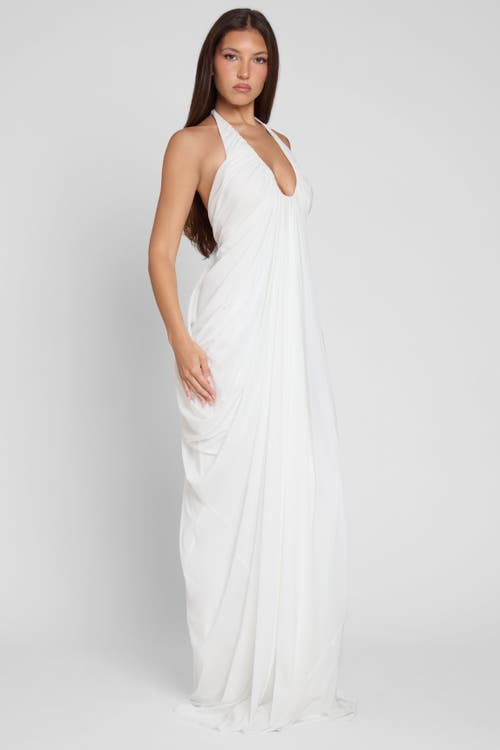 Leau Cascade Drape Gown In White