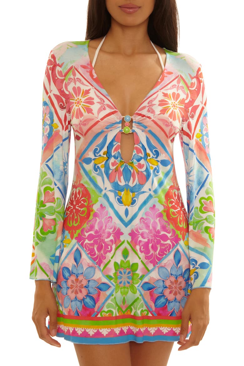 Mijas Long Sleeve Knit Cover-Up Tunic, Main, color, MULTI