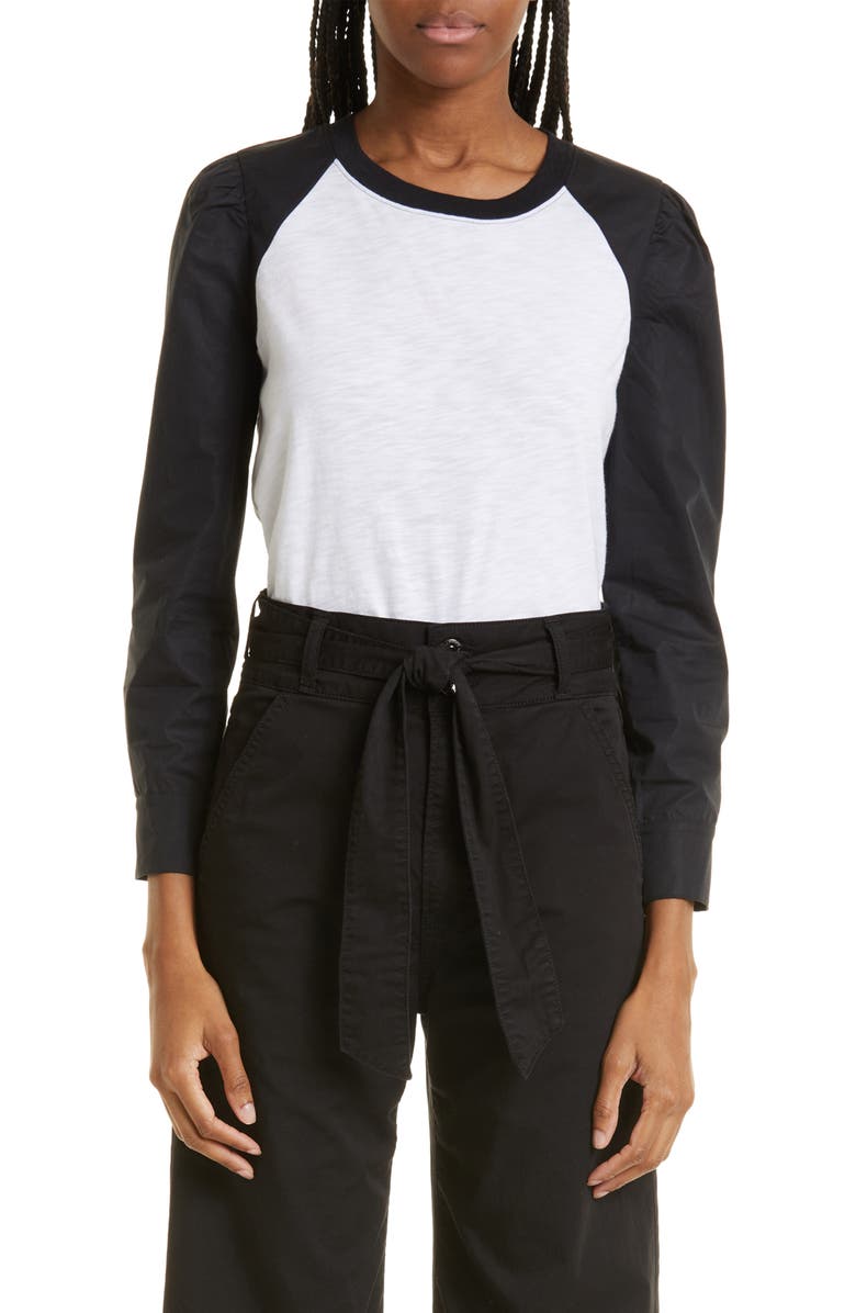 Veronica Beard Mosley Mixed Media Cotton Top, Main, color,