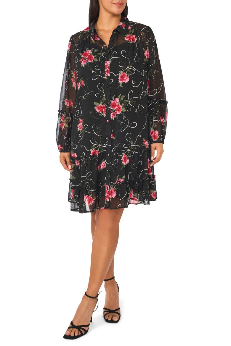 Ruffle Tiered Shirtdress, Main, color, RICH BLACK