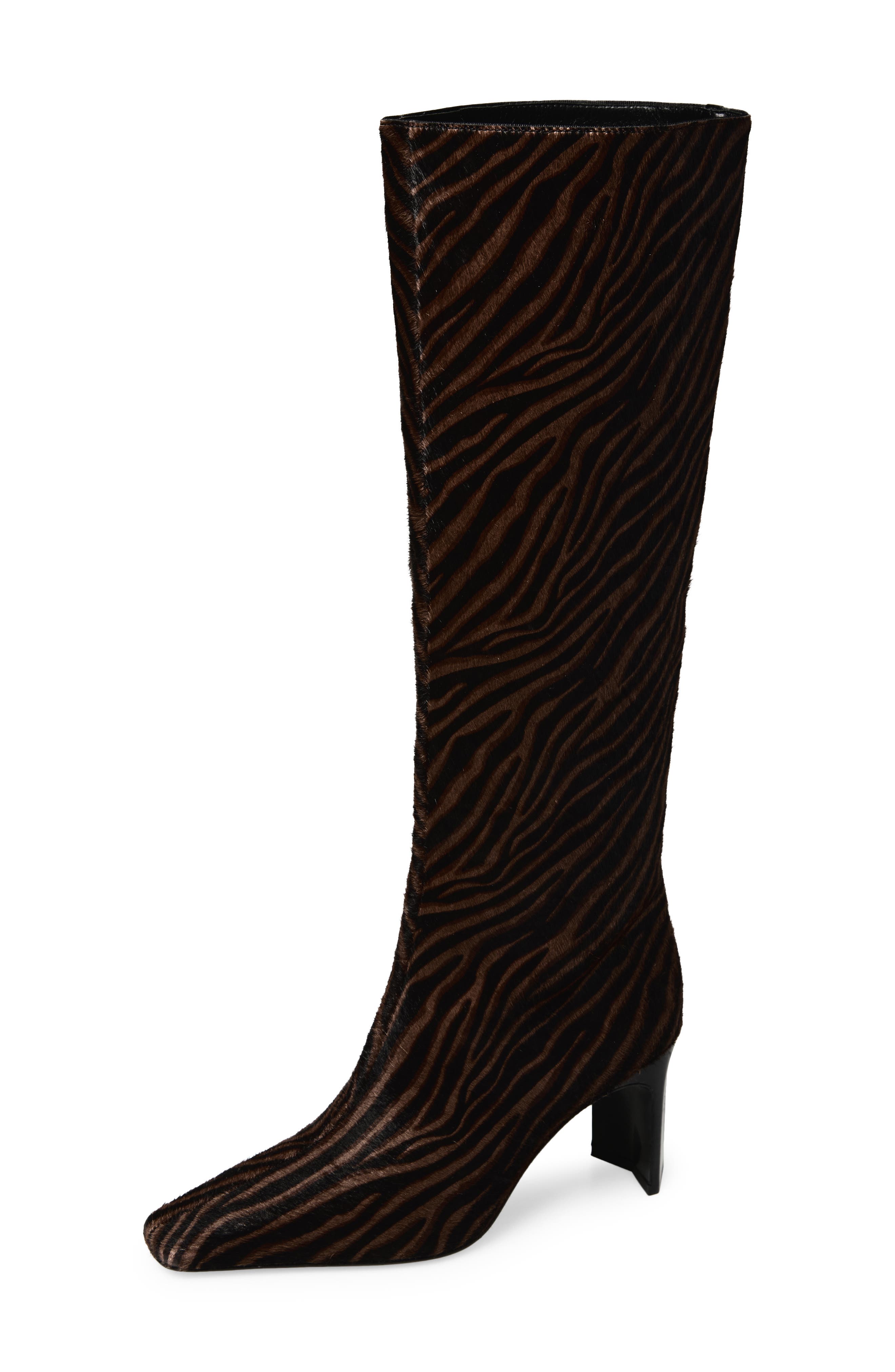 Kristie Genuine Calf Hair Knee High Boot, Main, color, DARK BROWN