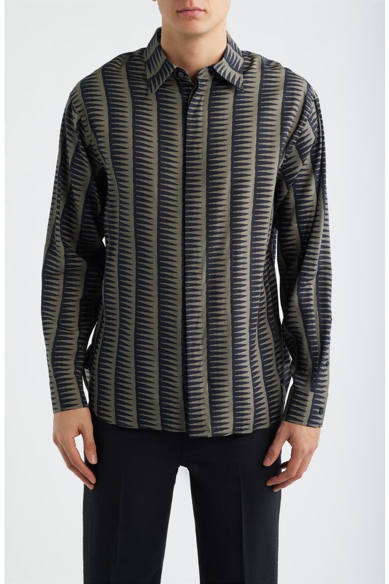 Gro Print Long Sleeve Button-Up Shirt, Main, color, FANCY BLUE