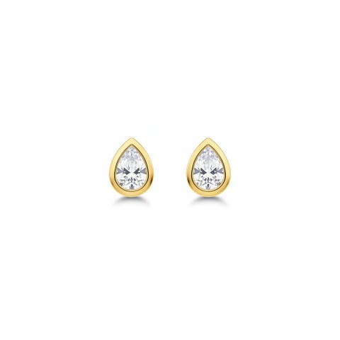 Lab Grown Diamond Pear Bezel Mini Stud Earring 14K